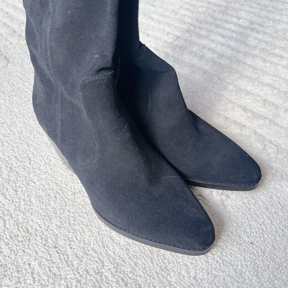 Michael Kors Harlow OTK Over The Knee Boots Black Suede Cuban Heel Side Zip US 8